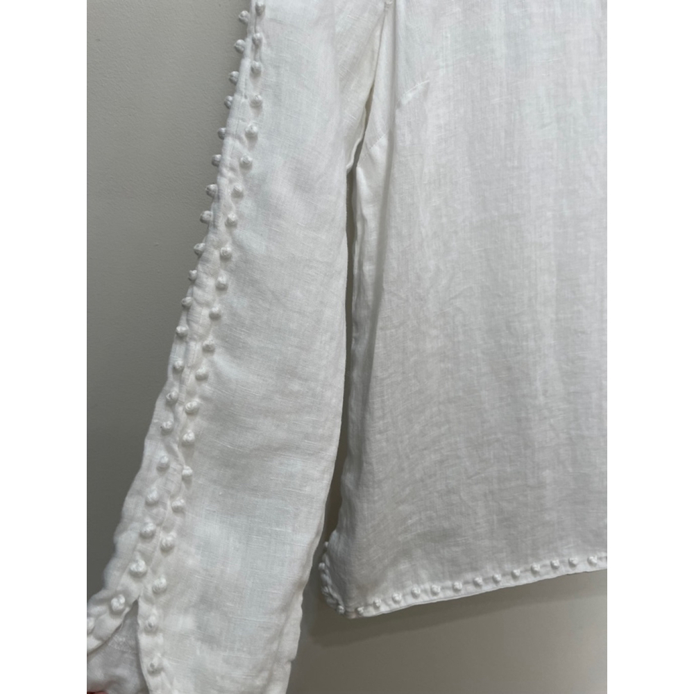 J.Crew 100% Linen Top Blouse 2 White Embroidered Coastal Old Money Minimalist - Picture 2 of 9